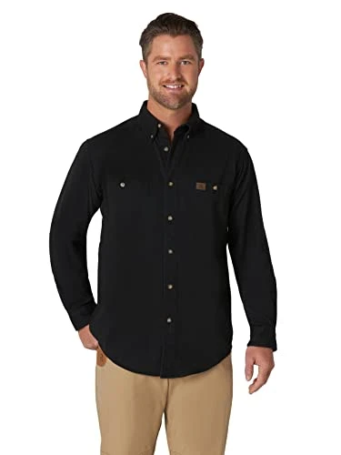 Men's Logger Twill Long Sleeve Workshirt SHIRT, Black, XL