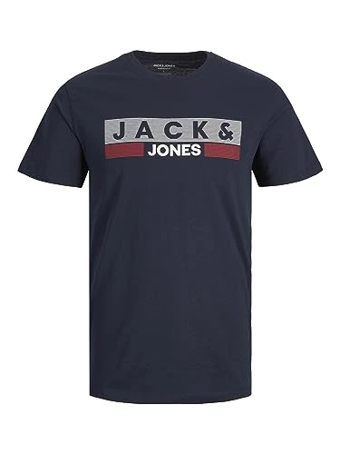 Men's Logo Tee Plus Size Crew Neck Short Sleeve Oversized T-Shirt JJECORP, Colours:Dark Blue-2, Size:7XL