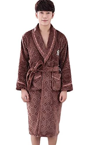 Men's Long Sleeve Bathrobe - Brown - Large