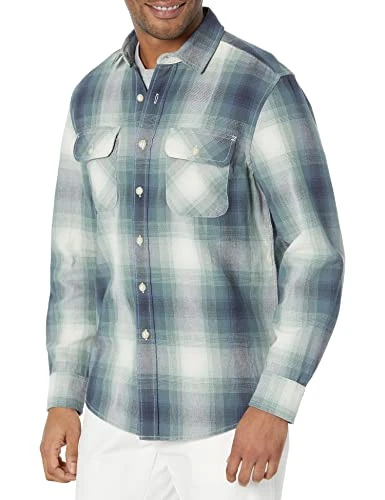 Men's Long Sleeve Beach Shack Shirt Button, Green/Denim/Ivory Ombre, S