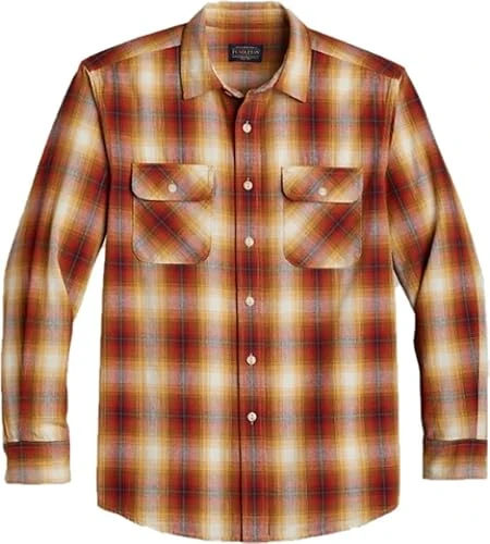 Men's Long Sleeve Beach Shack Shirt, Red/Gold/Charcoal Plaid, S