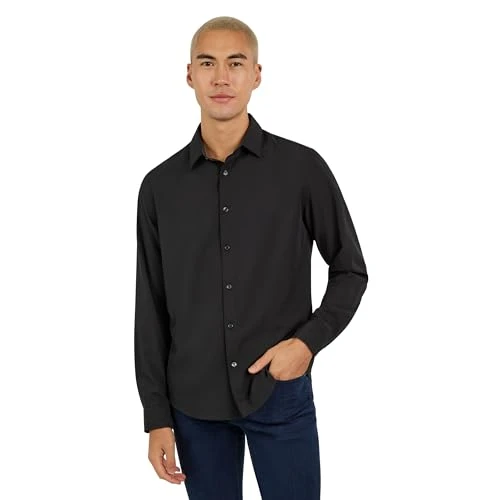 Men's Long Sleeve Button Down Shirt - Mens Casual Button Up Shirt, Black, XL