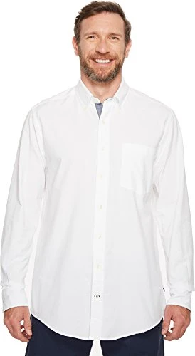 Men's Long Sleeve Button Down Solid Oxford Shirt, White, 5X