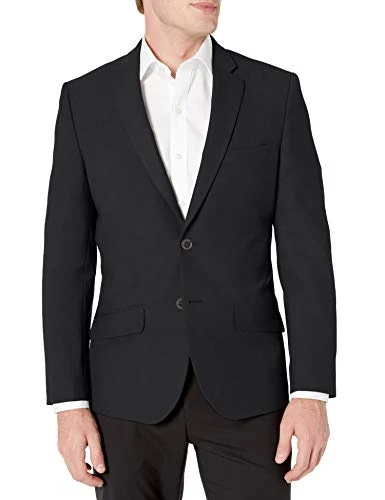 Men's Long-Sleeve Button-Front Slim-Fit Stretch Blazer, Black, 46