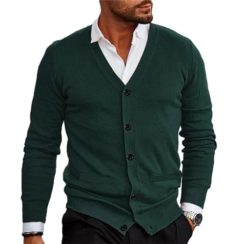 Men's Long Sleeve Cardigan Sweater V Neck Button Down Classic Knit Tops Fall Casual Lightweight Jump