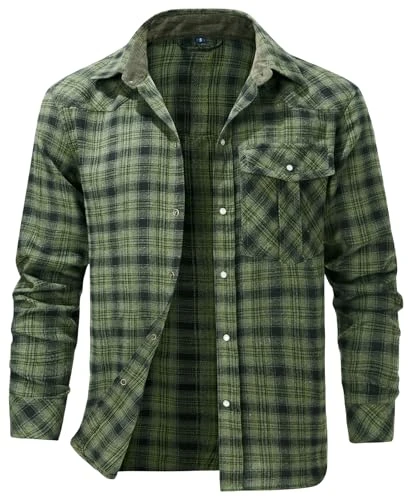 Men's Long Sleeve Casual Plaid Flannel Shirt Casual Button Down Shirts Mens Plaid Flannel Shirts Lon