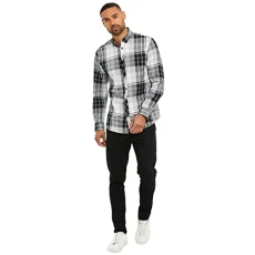 Mens Long Sleeve Check Oxford Yarn Cotton Shirts