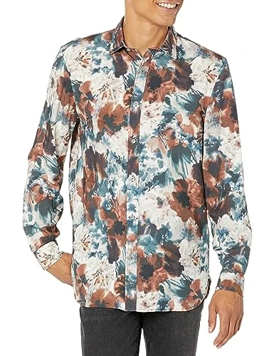 Men's Long Sleeve Collins Botanical Shirt, Aop Flower Watercolor, XL