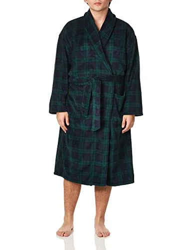 Men's Long Sleeve Cozy Soft Plush Shawl Collar Robe Bathrobe, Maritime Navy, One Size