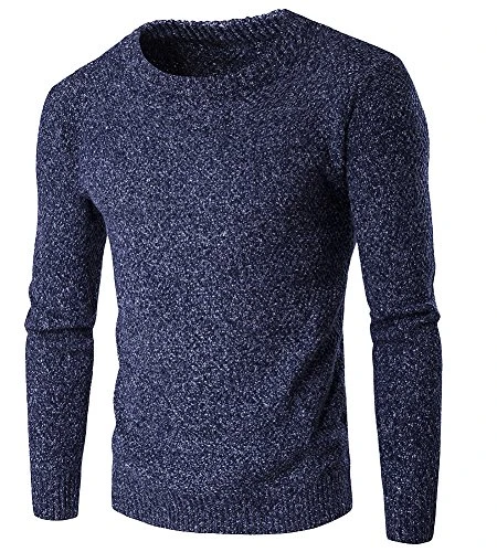 Mens Long Sleeve Crew Neck Jumper Casual Sweater Vintage Winter Knitwear Dark Blue XS