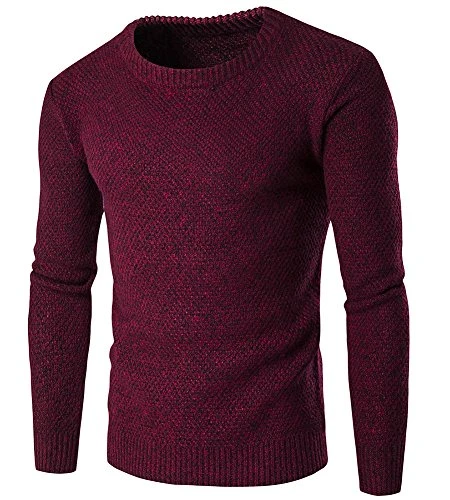 Mens Long Sleeve Crew Neck Jumper Casual Sweater Vintage Winter Knitwear Wine Red L