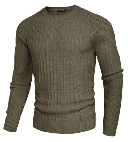 Mens Long Sleeve Crew Neck Knit Golf Sweater Classic Style Army Green XL -1