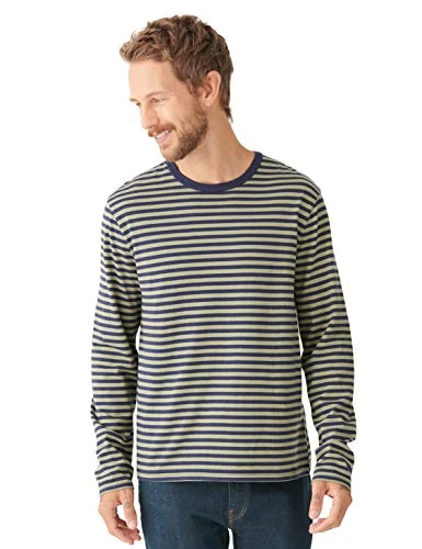 Men's Long Sleeve Crew Neck Stripe Sunset Tee Shirt T, Multi, S