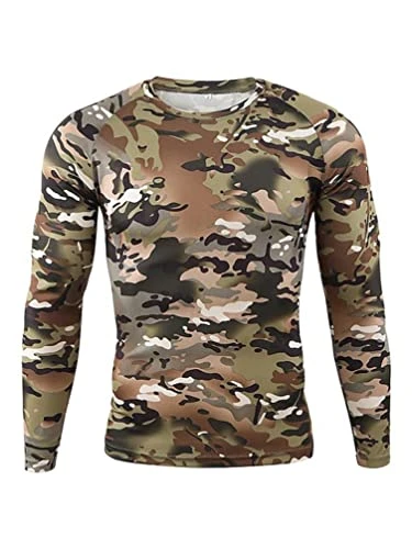 Men's Long Sleeve Crew Neck T-Shirt Lightweight Camouflage Pullover Slim Fit Sweatshirt Athletic Mus