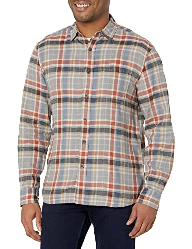 Men's Long Sleeve Dawson Shirt Button, Grey/Red/Gold Plaid, Medium