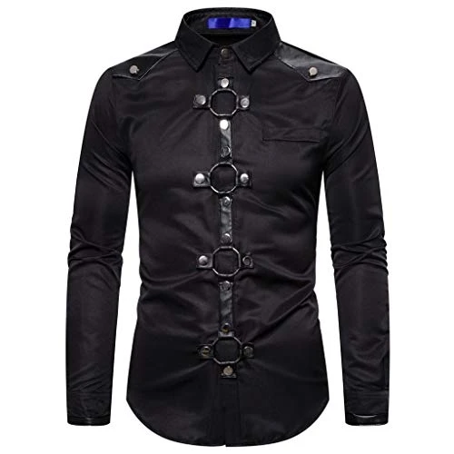 Mens Long Sleeve Dress Shirt Solid Slim Fit Casual Business Formal Button Up Shirts with Pocket