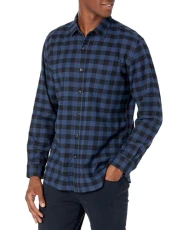 Men's Long-Sleeve Flannel Shirt (Available in Big & Tall), Black Blue Buffalo Plaid, XXL