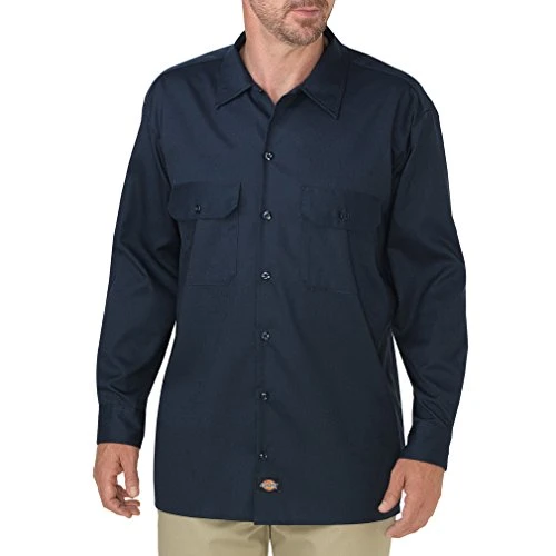 Men's Long Sleeve Flex Twill Work Shirt, Dark Navy, Medium