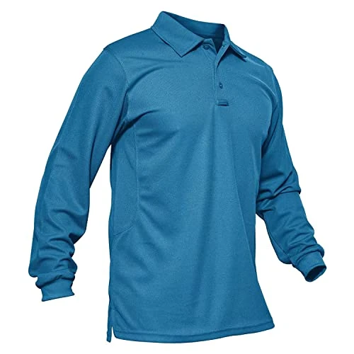 Men's Long Sleeve Golf Polo Shirt Quick Dry Casual Tennis T Shirts Button Down Collar Polo with Pen 