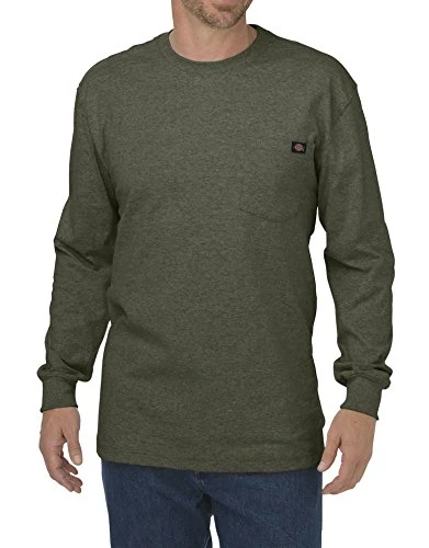 Men's Long Sleeve Heavyweight Crew Neck T-Shirt, Moss Green, Large Tall