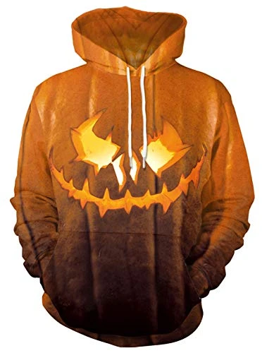 Men's Long Sleeve Hoodie Halloween Fun Crew Neck Sweatshirt with Kangaroo Pocket Christmas Multicolo