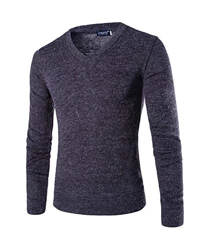 Mens Long Sleeve Jumper Knitted Pullover V-Neck Knitwear Casual Top Dark Grey XL