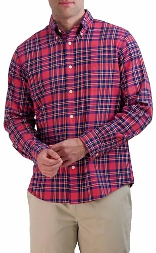 Men's Long Sleeve Lightweight Flannel Sport Shirt, Red Plaid, XL