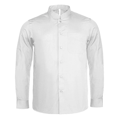 Mens Long Sleeve Mandarin Collar Shirt (L) (White)