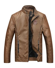 Men's Long Sleeve Parka Casual Warm Outdoor Jacket Zipped PU Leather Trench Coats Khaki L Men's Long Sleeve Parka Casual Warm Outdoor Jacket Zipped PU Leather Trench Coats Khaki L