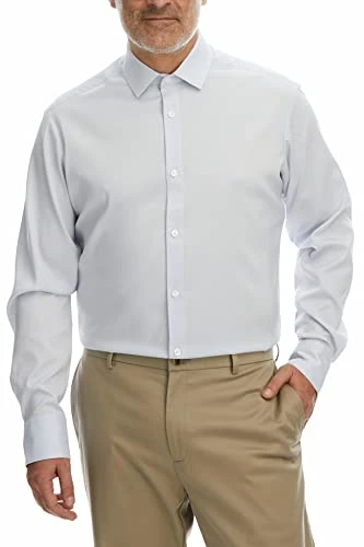 Men's Long Sleeve Performance Classic Fit Button Down Dress Shirt, Grey Solid, 15"-15.5" Neck 34"-35