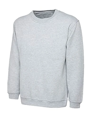 Mens Long Sleeve Polycotton Permium Sweatshirt Adults Crew Neck Ribbed Cuffs Jumper Top (Heather Gre