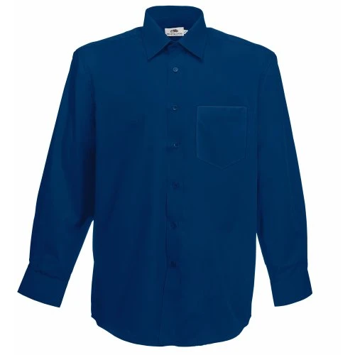 Men's Long Sleeve Poplin Shirt Casual, Blue (Navy), 14.5 (Size: S)