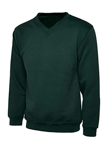 Mens Long Sleeve Premium V Neck Sweatshirt Womens Ribbed Neck and Cuffs Sweater Fashion Jumper (Bott