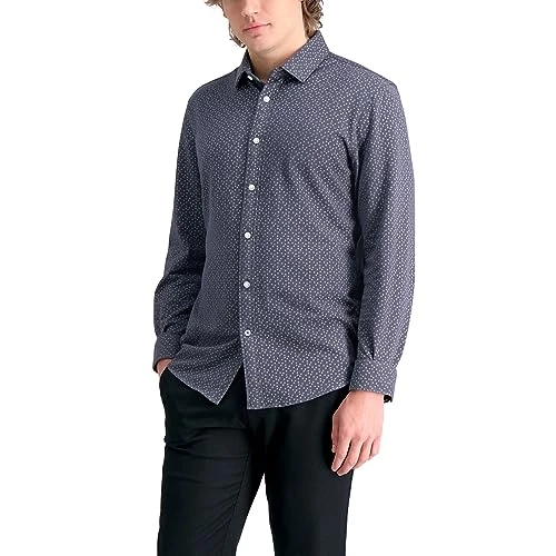 Men's Long Sleeve Print Cotton Shirt, Charcoal, Large