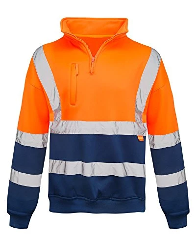 Mens Long Sleeve Quarter Zip Hi Vis Fleece 2 Two Tone Sweatshirt Jumper Top [Orange 2 Tone - L]