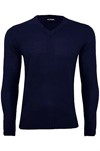 Mens Long Sleeve Ribbed Sweater V Neck Jumper Top V Neck Grey Small