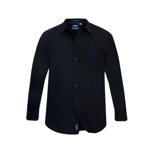 Mens Long Sleeve Shirt Casual Button Up Plain Pockets Collared Black 8XL