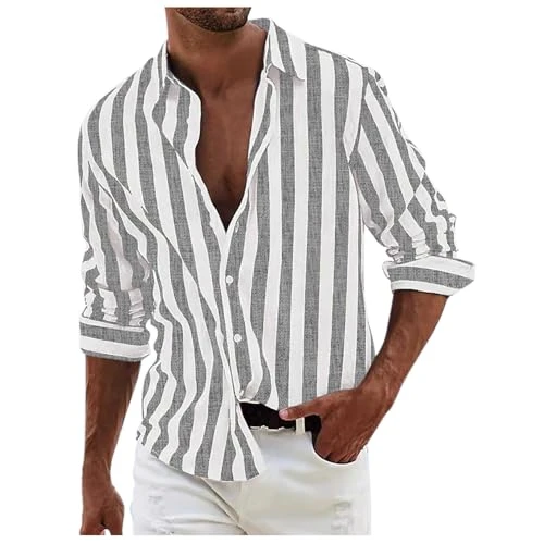 Men's Long Sleeve Shirt Casual Striped Holiday Cardigan Shirts Tops Shirt Non-Iron Men's Men's Shirt