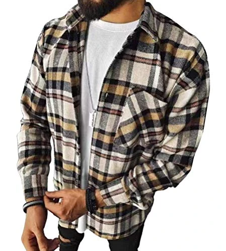 Mens Long Sleeve Shirt Check Plaid Color Block Shirt Casual Formal Shirt Fashion Chic Blouse Tops A 