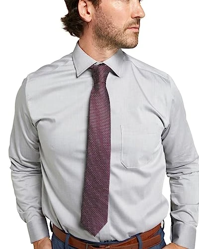 Men's Long Sleeve Shirt Regular Fit Formal Button Down Cotton Smart Causal Grey Dress Shirt - 17" Co