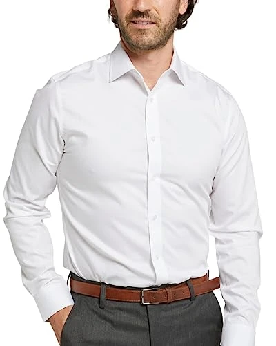 Men's Long Sleeve Shirt Regular Fit Formal Button Down Cotton Smart Causal White Dress Shirt - 15.5"