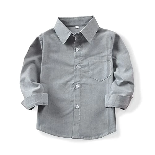 Men's Long Sleeve Shirt Regular Fit Solid Color Oxford Casual Button Down Dress Shirt - Grey - Mediu