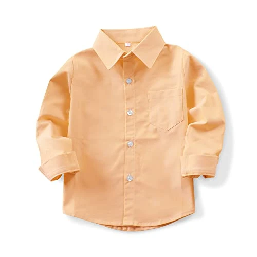 Men's Long Sleeve Shirt Regular Fit Solid Color Oxford Casual Button Down Dress Shirt - Orange - XS