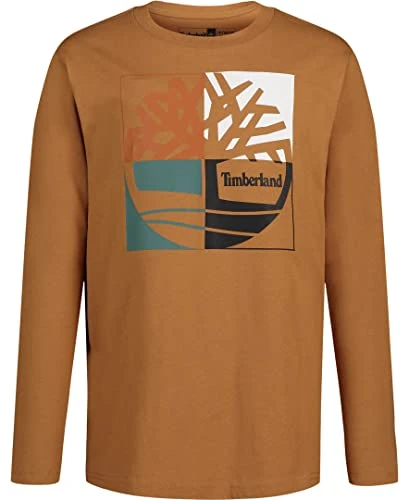 Mens Long Sleeve Signature Logo Crew Neck T-Shirt Long Sleeve T-Shirt, 4-way Tree Wheat, 10-12