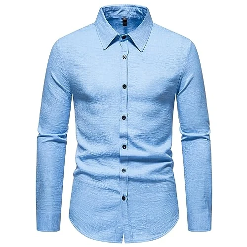 Men's Long Sleeve Slim Fit Shirt Casual Button Down Shirts Solid Color Formal Dress Shirt Tops Light