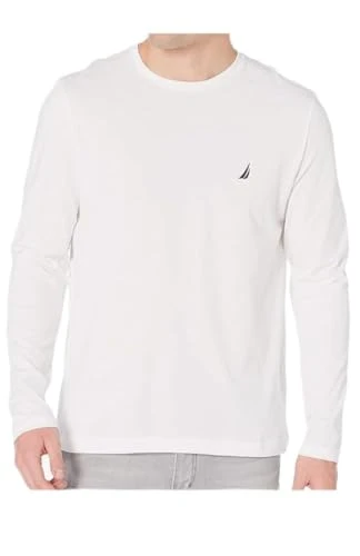 Men's Long Sleeve Solid Crew Neck T-Shirt, Bright Wht, XXL