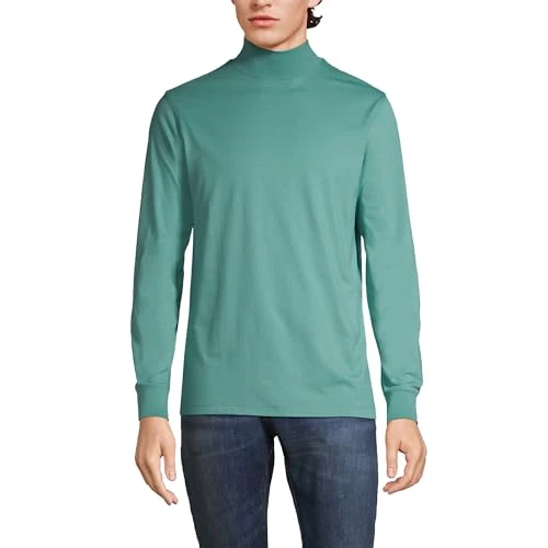 Mens Long Sleeve Super-T Mockneck Teal Shadow Tall Medium, Teal, Medium