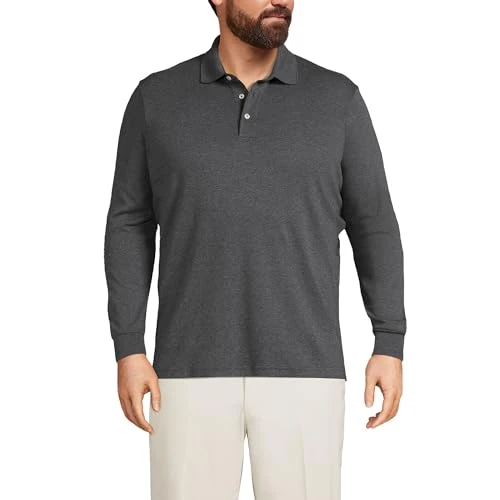 mens Long Sleeve Supima Polo Shirt, Dark Charcoal Heather, XL