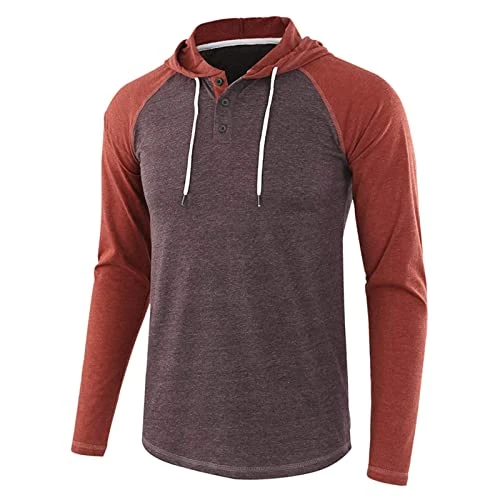 Mens Long Sleeve T Shirt Henley Long Sleeve Mens Fashion Casual Color Matching Raglan Sleeves Drawst