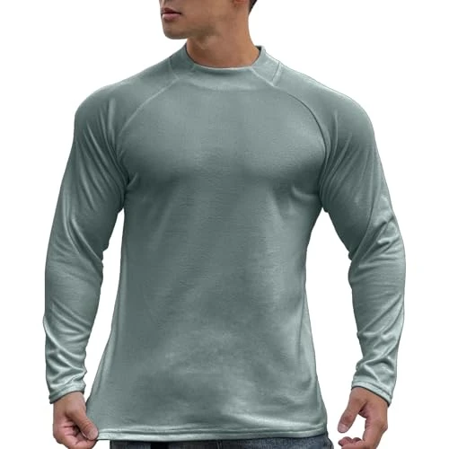 Mens Long Sleeve T Shirt Henley Long Sleeve Men's Solid Color Outdoor Casual Round Neck Long Sleeve 